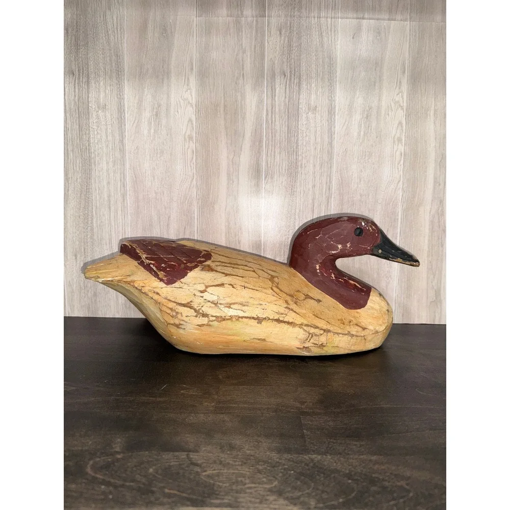 Vintage Hand Carved Wooden Duck‎ Decoy Rustic Folk Art Waterfowl Figurine Decor